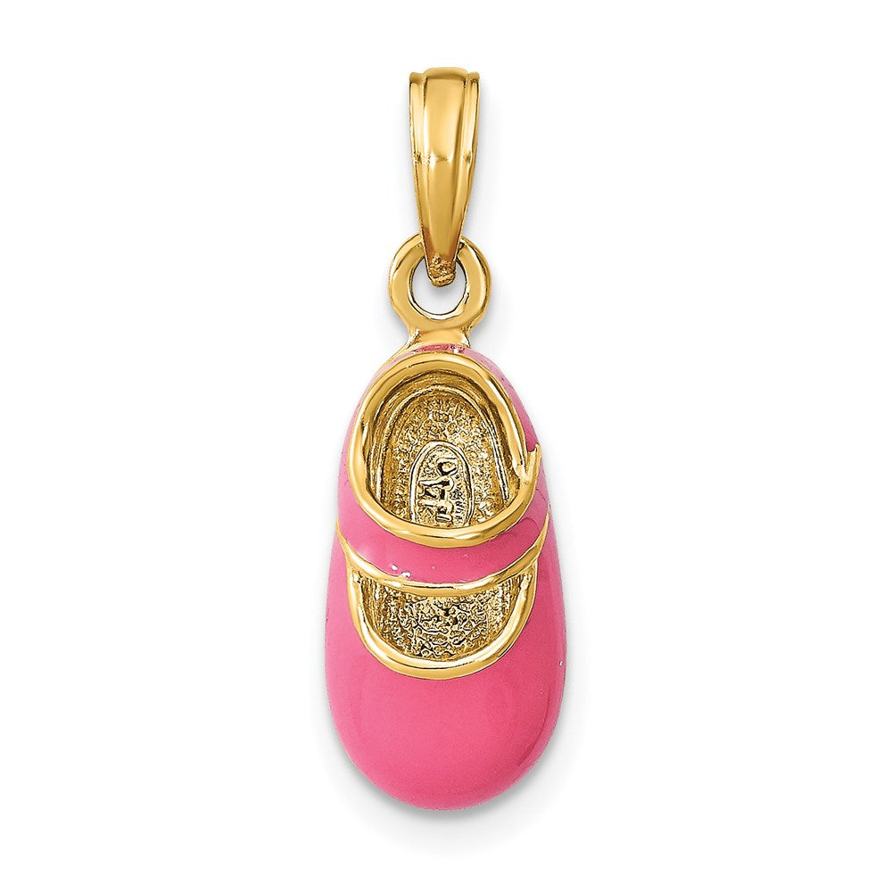 Image of ID 1 14k Yellow Gold w/ Pink Enamel 3-D Baby Shoe Charm