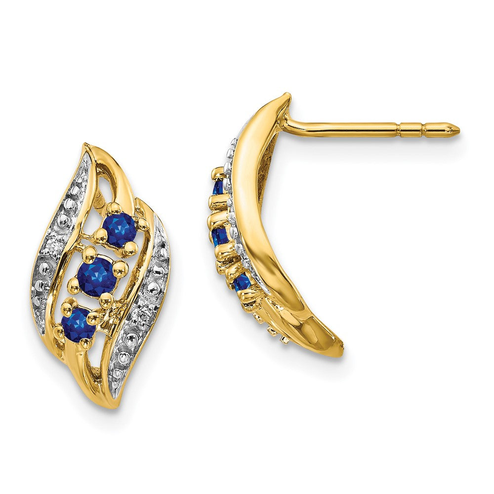Image of ID 1 14k Yellow Gold w/ Sapphire and Real Diamond Polished Post Earrings