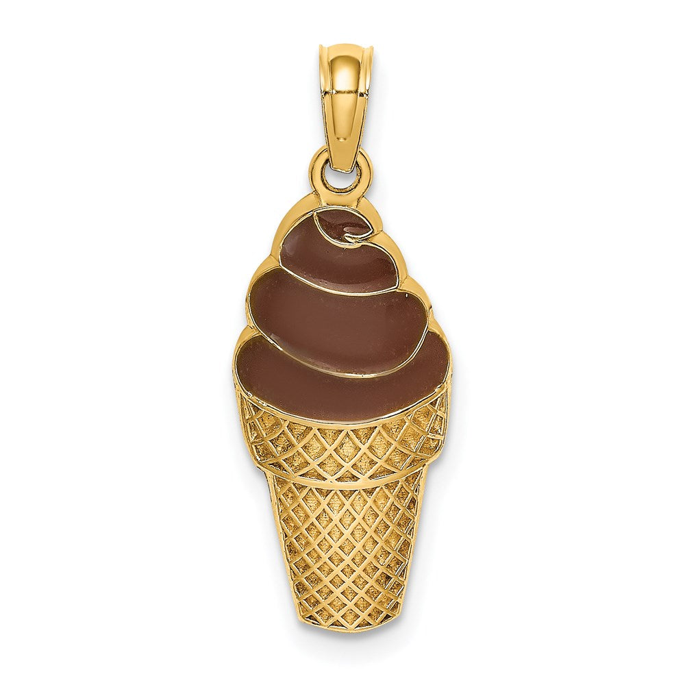 Image of ID 1 14k Yellow Gold w/Brown Enamel Chocolate Ice Cream Cone Charm