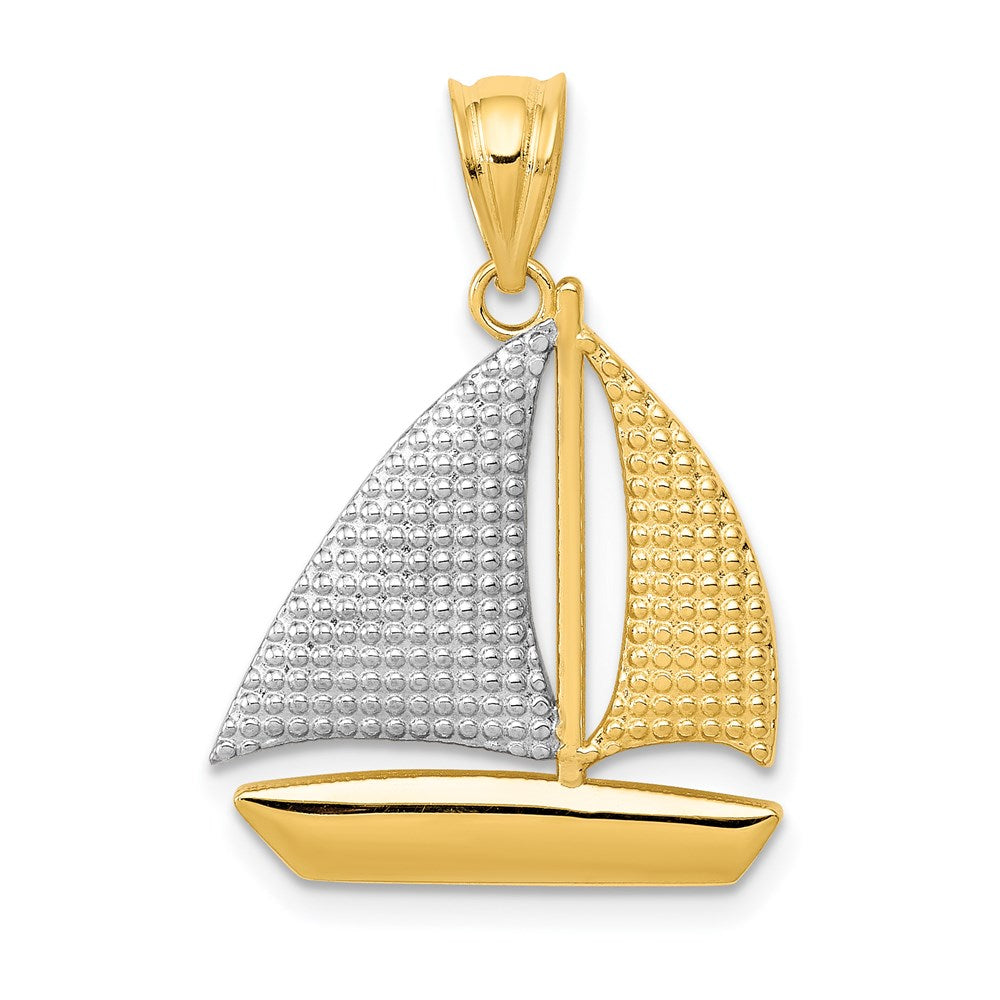 Image of ID 1 14k Yellow & Rhodium Gold & Rhodium Textured Sailboat Pendant