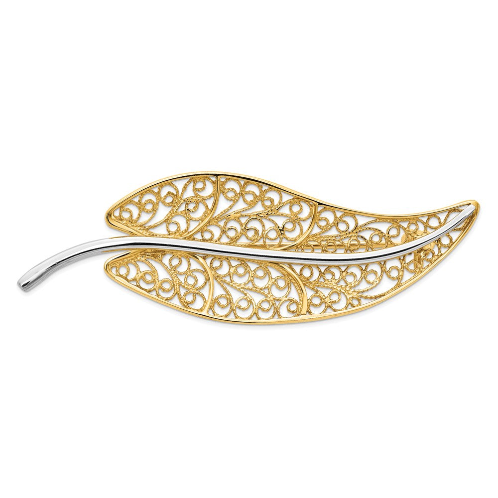 Image of ID 1 14k Yellow & Rhodium Gold and Rhodium Filigree Leaf Pin