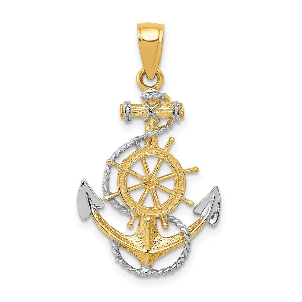 Image of ID 1 14k Yellow & Rhodium Gold w/ Rhodium Anchor w/Rope Pendant