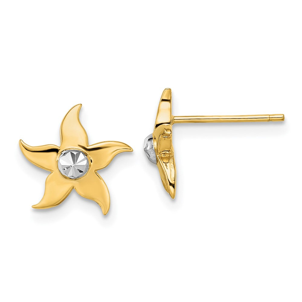 Image of ID 1 14k Yellow & Rhodium Gold w/Rhodium Starfish Post Earrings