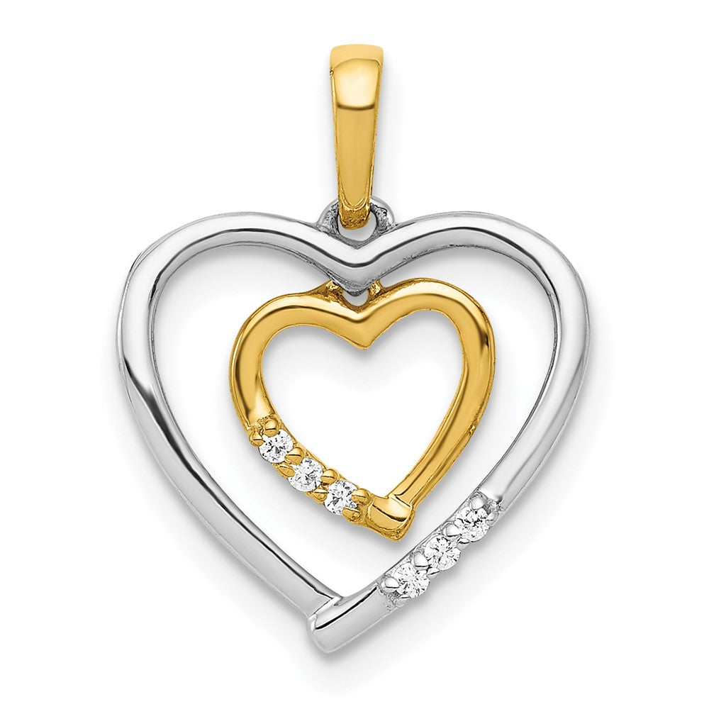 Image of ID 1 14kt White w/ Yellow Gold Heart Charm Real Diamond Heart Pendant