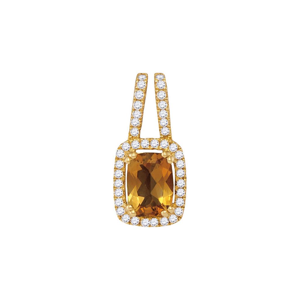 Image of ID 1 14kt Yellow Gold Cushion Citrine Solitaire Diamond Frame Pendant 7/8 Cttw