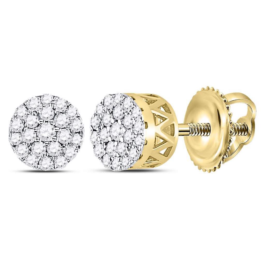 Image of ID 1 14kt Yellow Gold Round Diamond Concentric Circle Cluster Earrings 1/4 Cttw