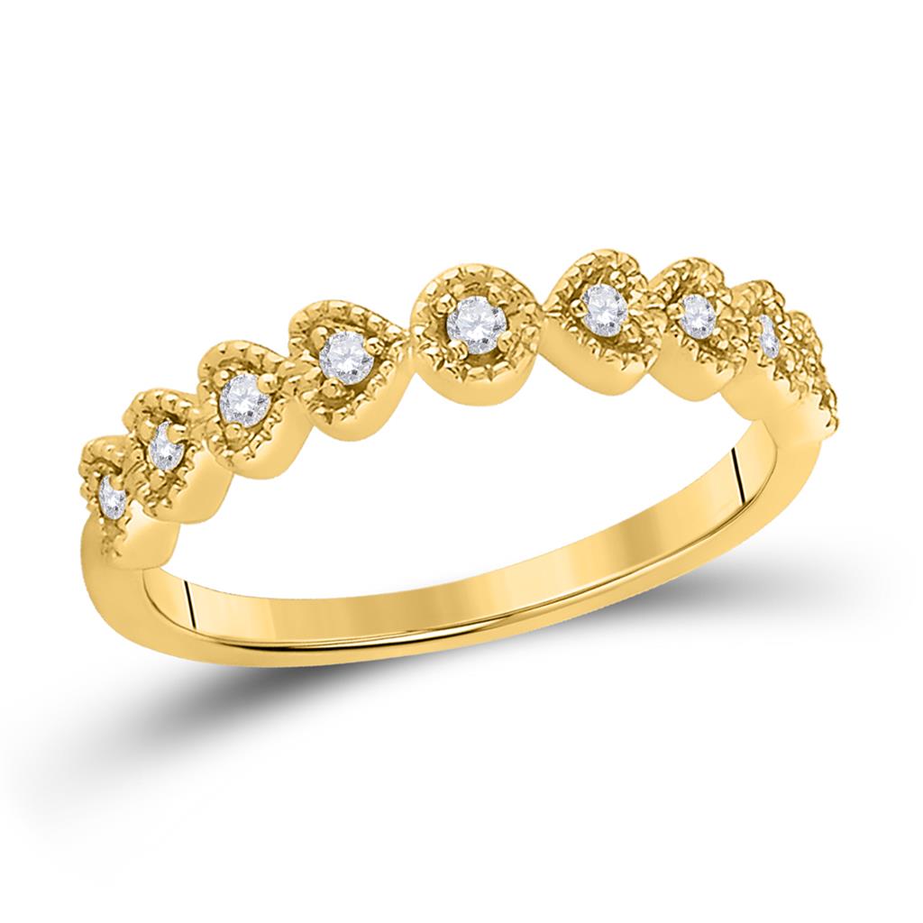 Image of ID 1 14kt Yellow Gold Round Diamond Heart Stackable Band Ring 1/10 Cttw