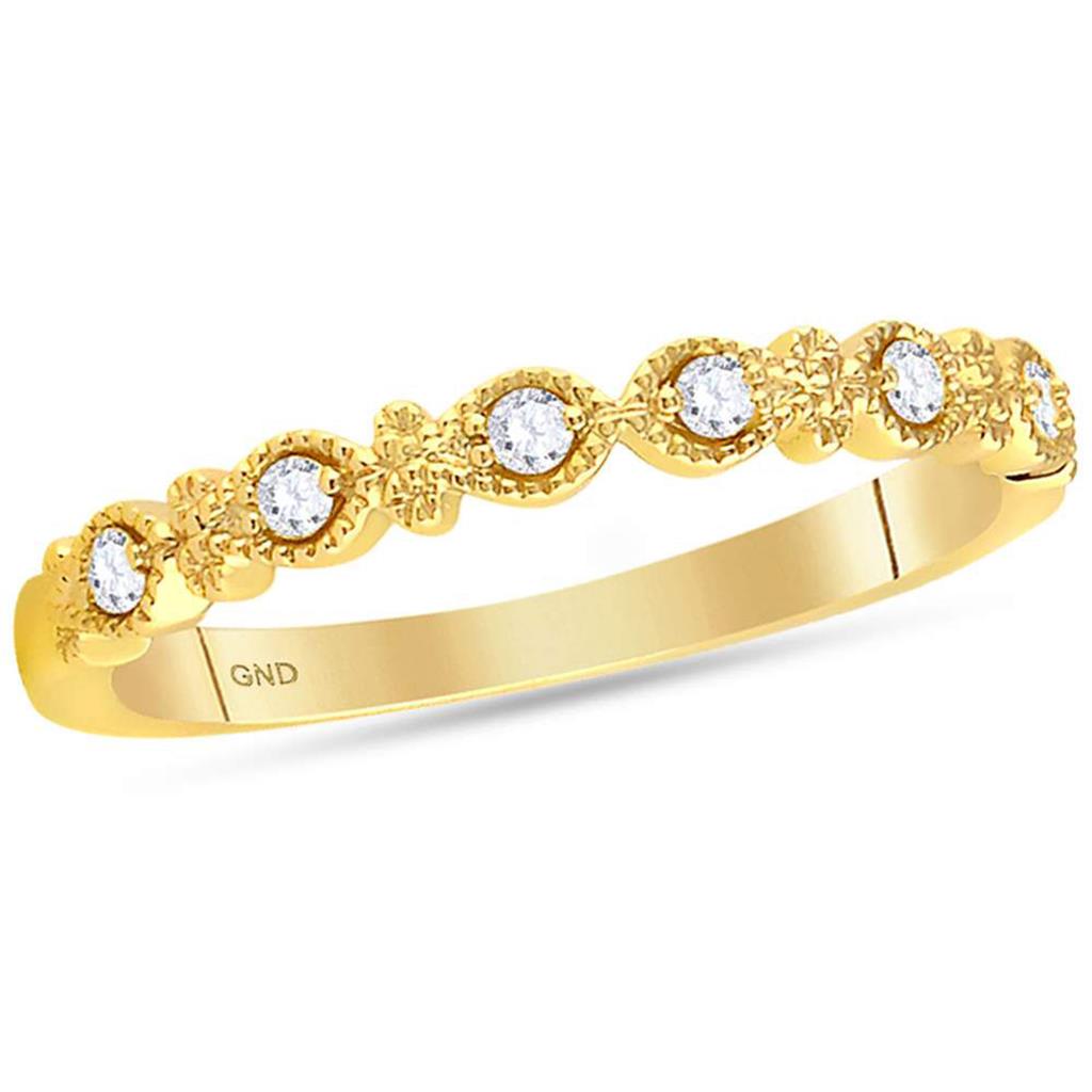 Image of ID 1 14kt Yellow Gold Round Diamond Milgrain Stackable Band Ring 1/10 Cttw