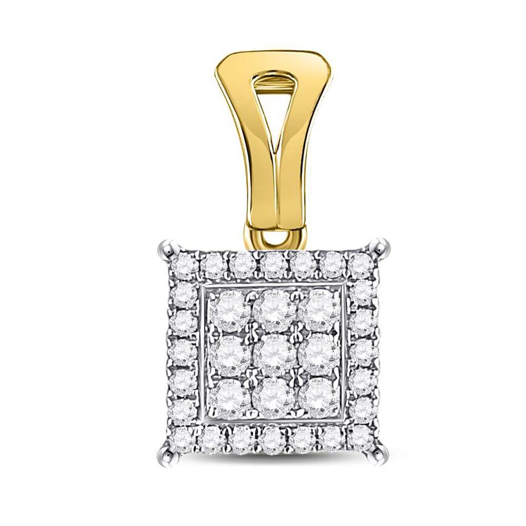 Image of ID 1 14kt Yellow Gold Round Diamond Square Cluster Pendant 1/4 Cttw