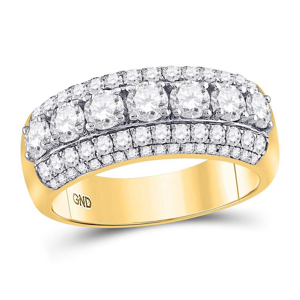 Image of ID 1 14kt Yellow Gold Round Diamond Triple Row Band Ring 2 Cttw