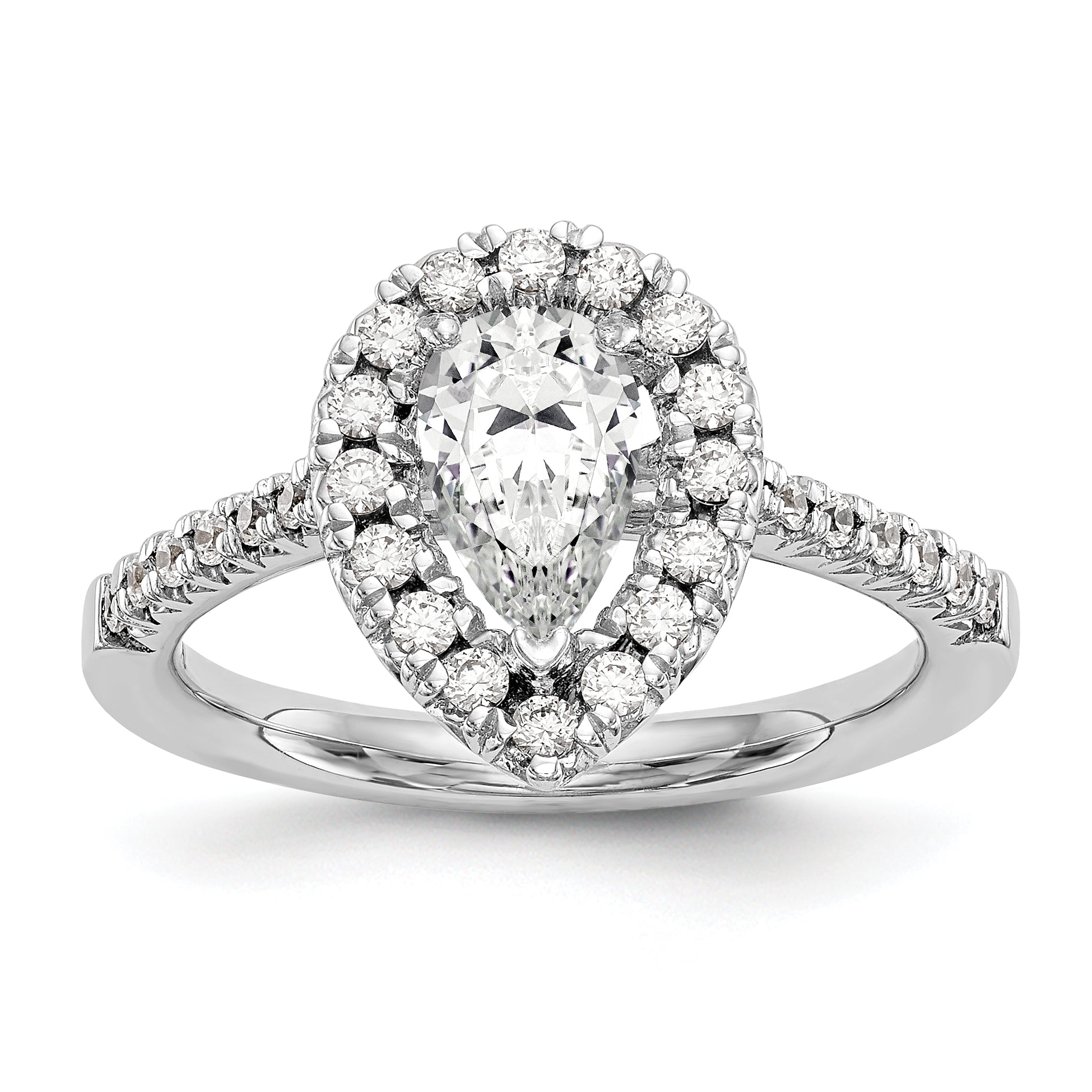 Image of ID 1 14kw Pear Halo Simulated Diamond Engagement Ring