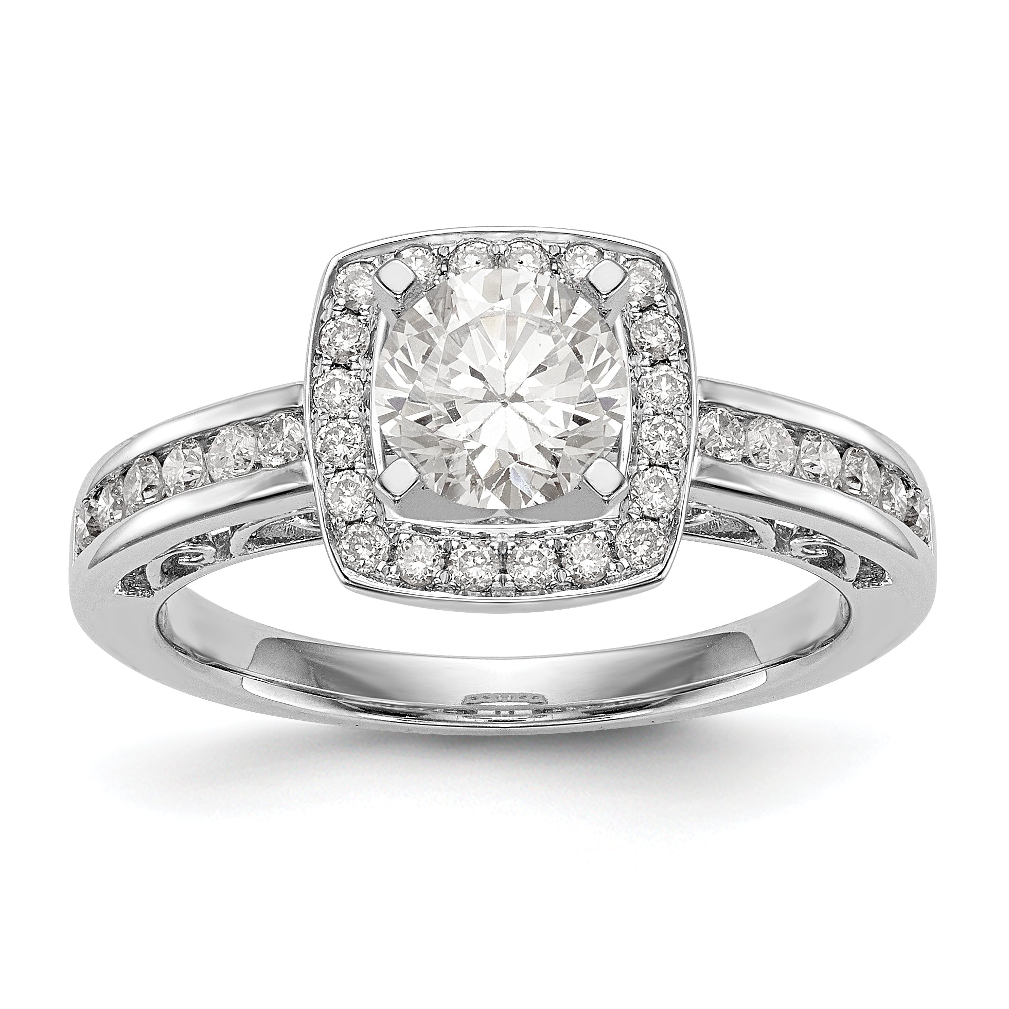 Image of ID 1 14kw Peg Set Diamond Princess CZ Cushion Halo Engagement Ring
