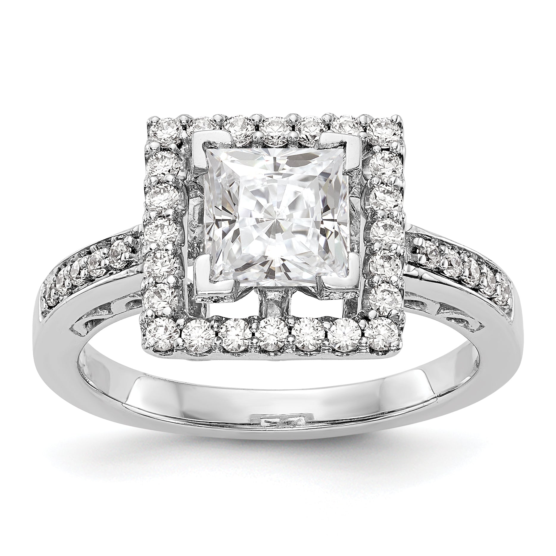 Image of ID 1 14kw Peg Set Diamond Princess CZ Square Halo Engagement Ring