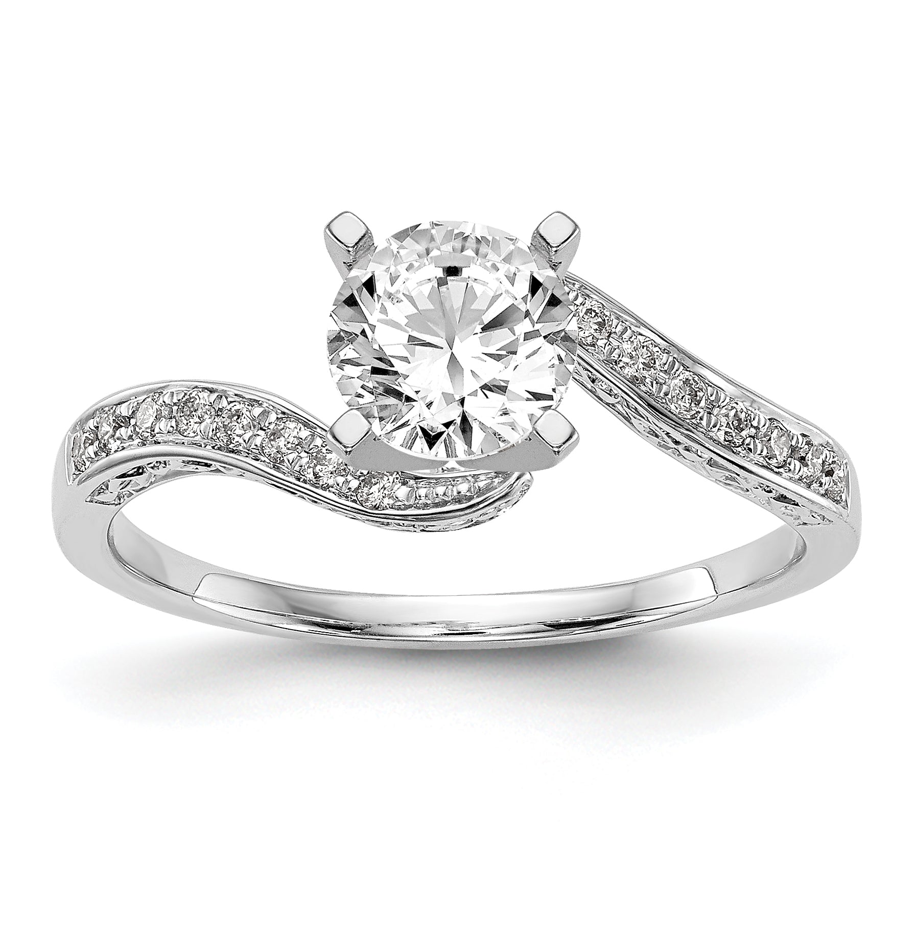 Image of ID 1 14kw Peg Set Simulated Diamond By Pass Engagement Ring