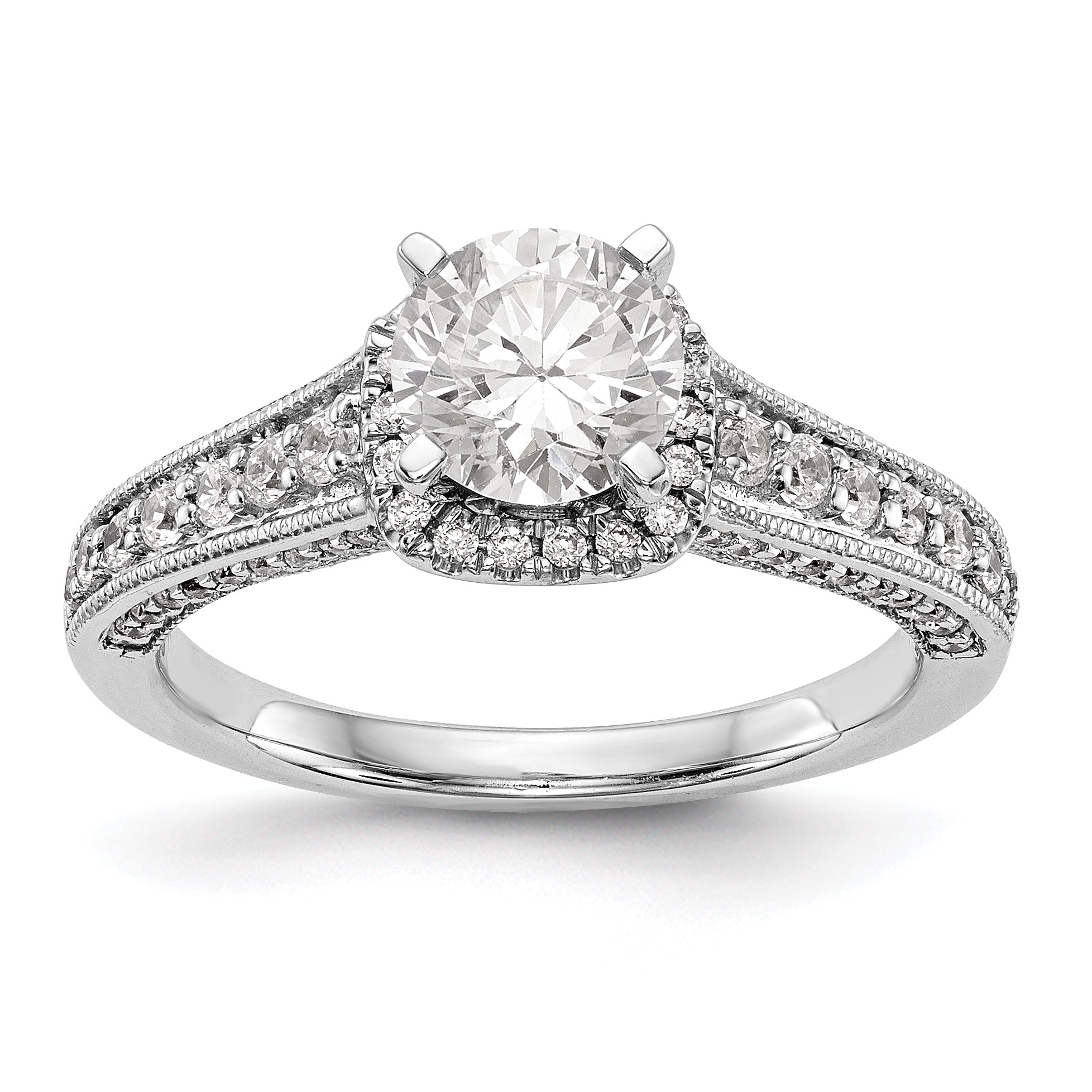 Image of ID 1 14kw Peg Set Simulated Diamond Fancy Halo Engagement Ring