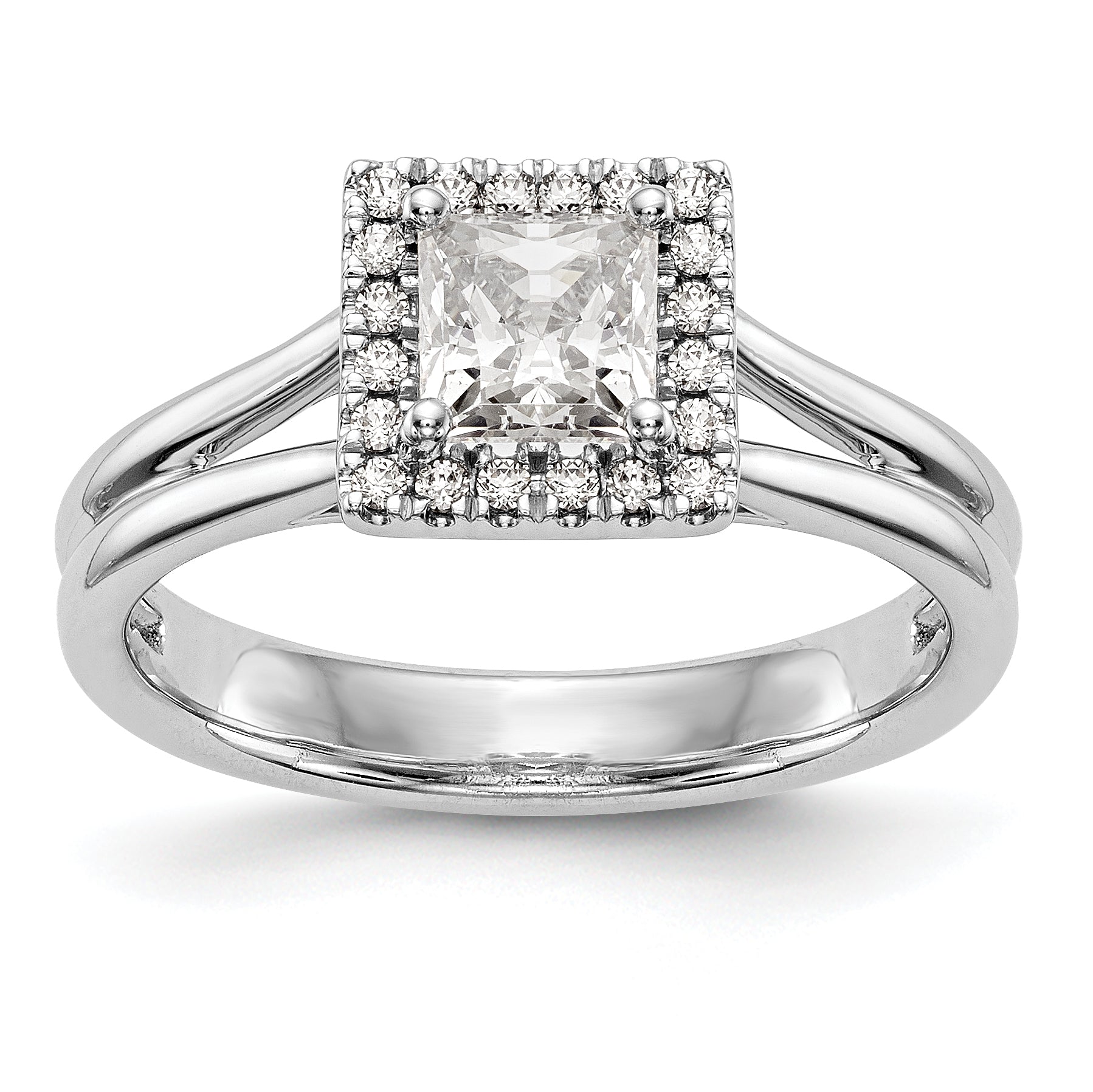 Image of ID 1 14kw Princess Halo Simulated Diamond Split Shank Engagement Ring