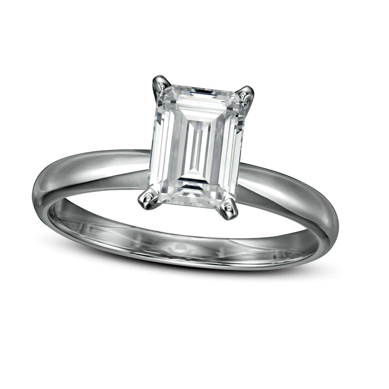 Image of ID 1 15 CT Certified Emerald-Cut Lab-Created Diamond Solitaire Engagement Ring in Solid 14K White Gold (F/VS2)