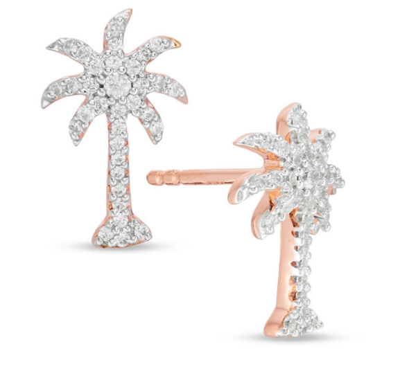 Image of ID 1 1/5 CT Diamond Palm Tree Stud Earrings in 14K White Yellow or Rose Gold