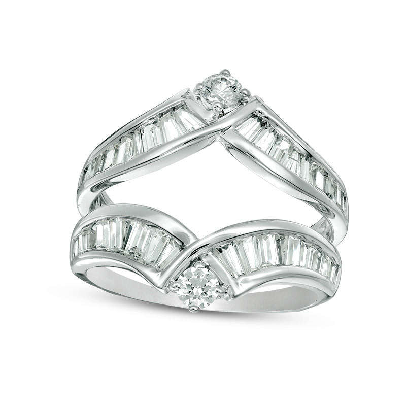 Image of ID 1 15 CT TW Baguette and Round Natural Clarity Enhanced Diamond Chevron Solitaire Enhancer in Solid 14K White Gold