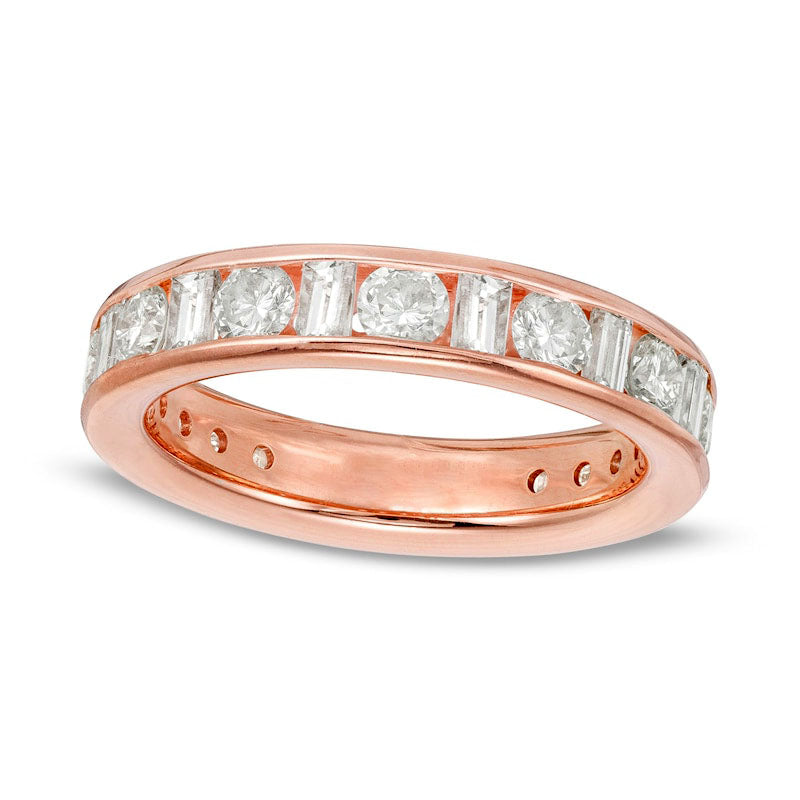 Image of ID 1 15 CT TW Baguette and Round Natural Diamond Alternating Eternity Wedding Band in Solid 18K Rose Gold (G/SI2)
