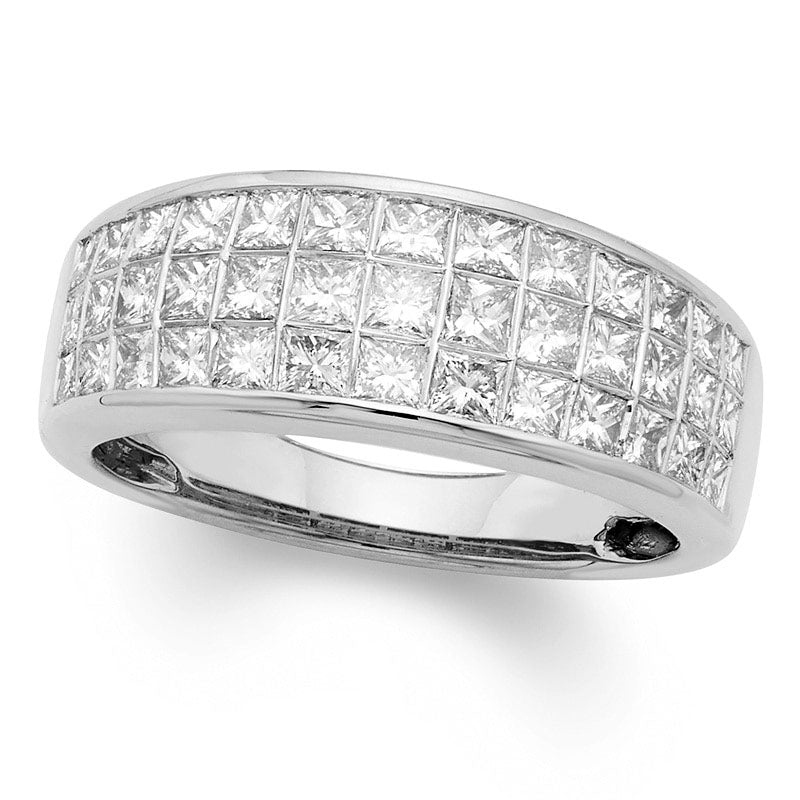 Image of ID 1 15 CT TW Certified Princess-Cut Natural Diamond Three Row Band in Solid 14K White Gold (I/I1)