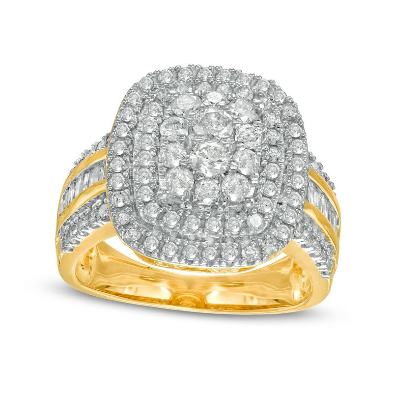Image of ID 1 15 CT TW Composite Natural Diamond Double Cushion-Shaped Frame Ring in Solid 10K Yellow Gold