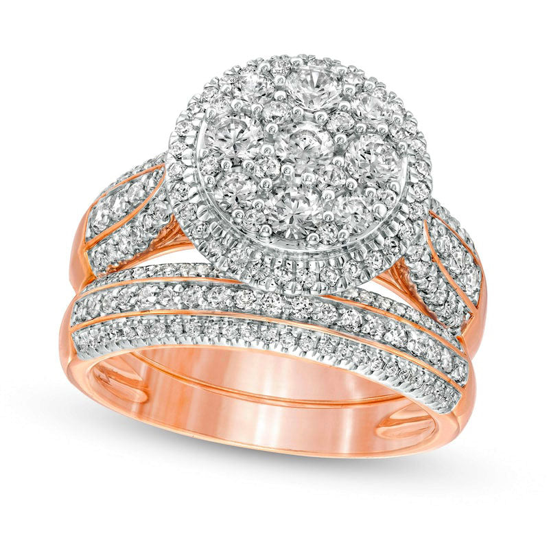 Image of ID 1 15 CT TW Composite Natural Diamond Frame Multi-Row Bridal Engagement Ring Set in Solid 10K Rose Gold