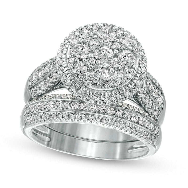 Image of ID 1 15 CT TW Composite Natural Diamond Frame Multi-Row Bridal Engagement Ring Set in Solid 10K White Gold