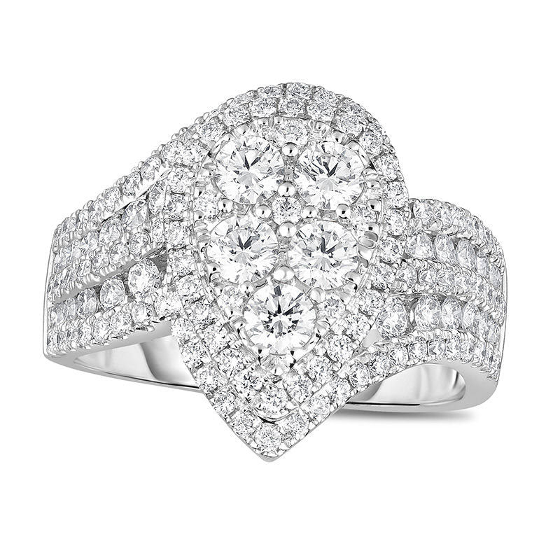 Image of ID 1 15 CT TW Composite Natural Diamond Teardrop Frame Multi-Row Bypass Ring in Solid 14K White Gold