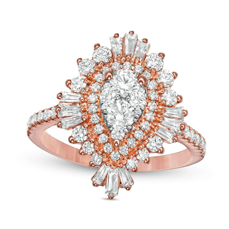 Image of ID 1 15 CT TW Composite Natural Diamond Teardrop Starburst Frame Ring in Solid 14K Rose Gold