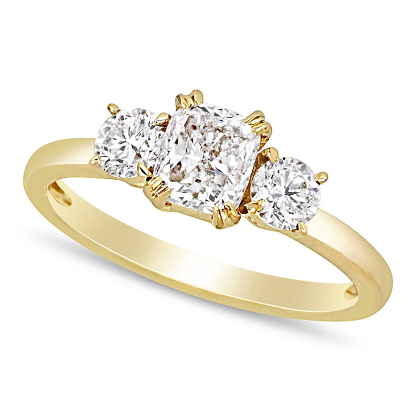 Image of ID 1 15 CT TW Cushion-Cut Natural Diamond Three Stone Engagement Ring in Solid 14K Gold