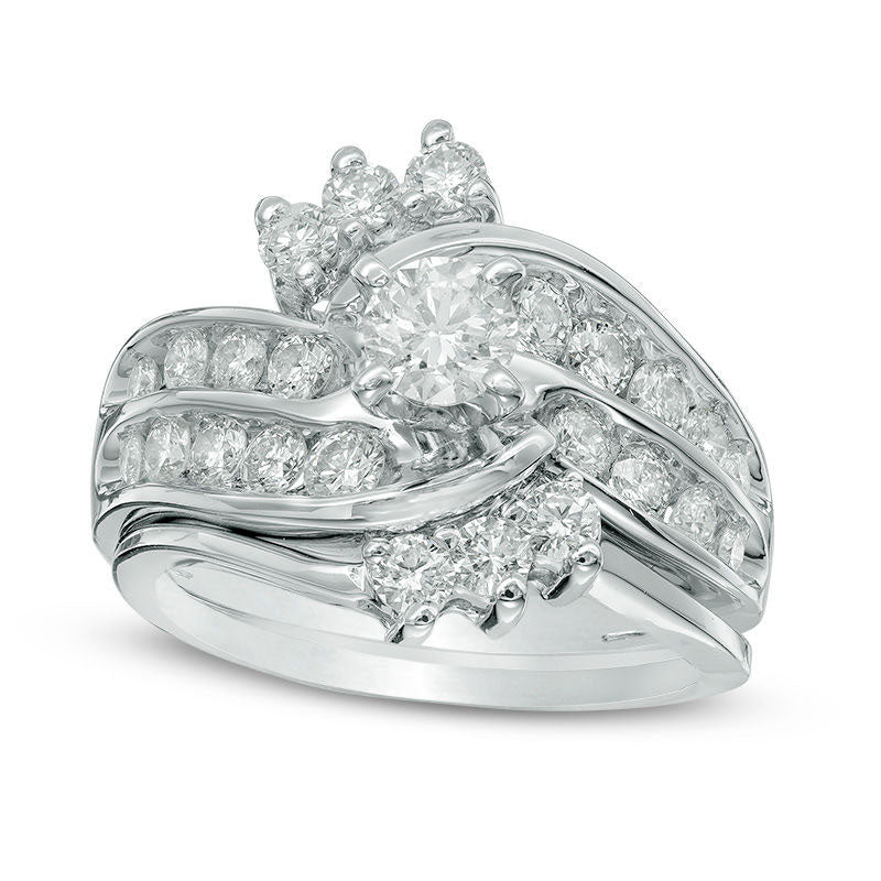 Image of ID 1 15 CT TW Natural Diamond Bypass Bridal Engagement Ring Set in Solid 14K White Gold