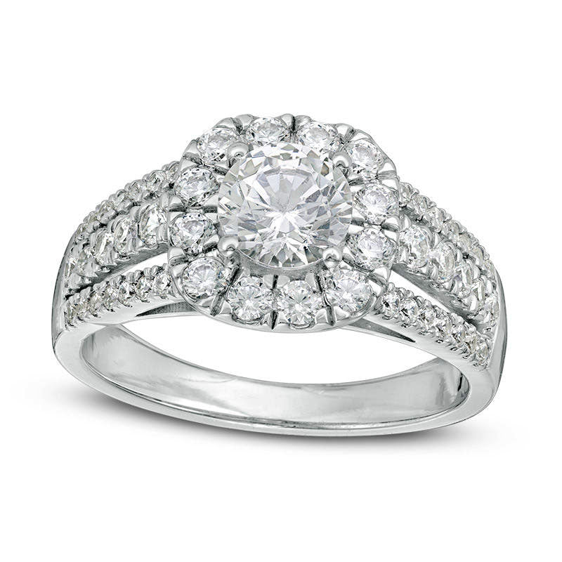 Image of ID 1 15 CT TW Natural Diamond Cushion Frame Multi-Row Engagement Ring in Solid 14K White Gold