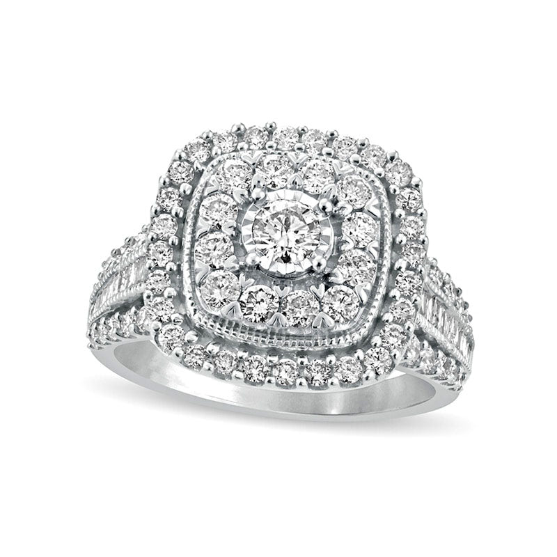 Image of ID 1 15 CT TW Natural Diamond Double Cushion Frame Antique Vintage-Style Engagement Ring in Solid 10K White Gold