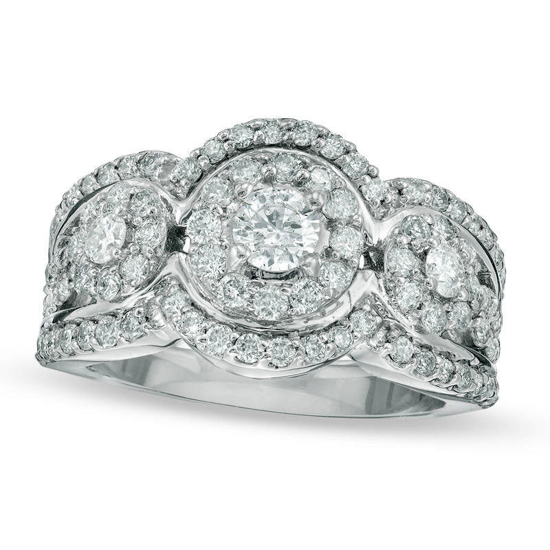 Image of ID 1 15 CT TW Natural Diamond Frame Three Stone Ring in Solid 14K White Gold