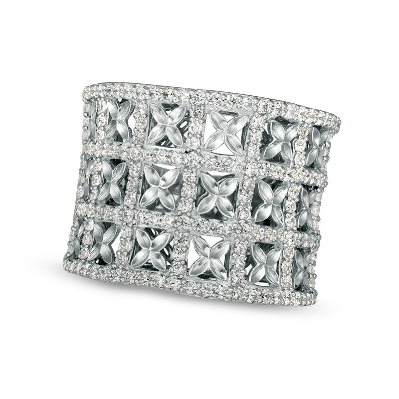 Image of ID 1 15 CT TW Natural Diamond Geometric Flower Lattice Ring in Solid 14K White Gold