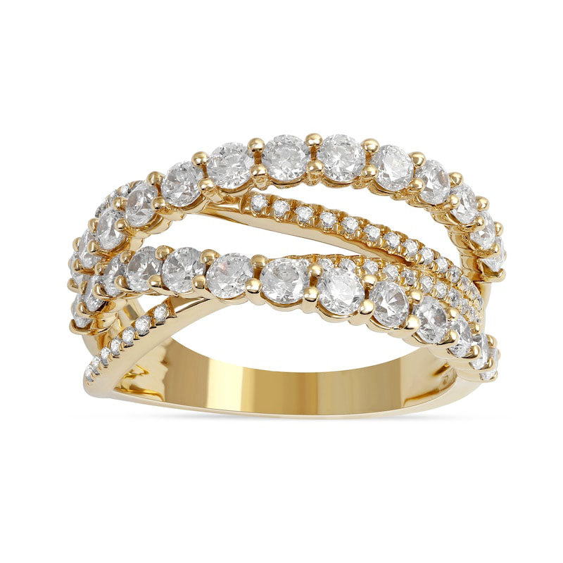 Image of ID 1 15 CT TW Natural Diamond Layered Crossover Ring in Solid 10K Yellow Gold