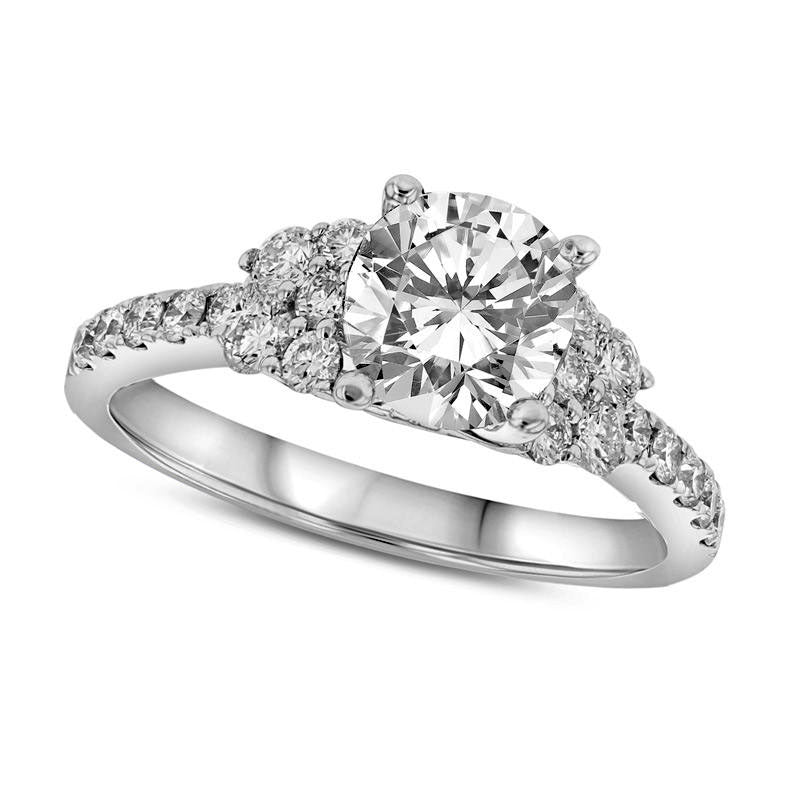 Image of ID 1 15 CT TW Natural Diamond Side Clusters Engagement Ring in Solid 18K White Gold (I/SI2)