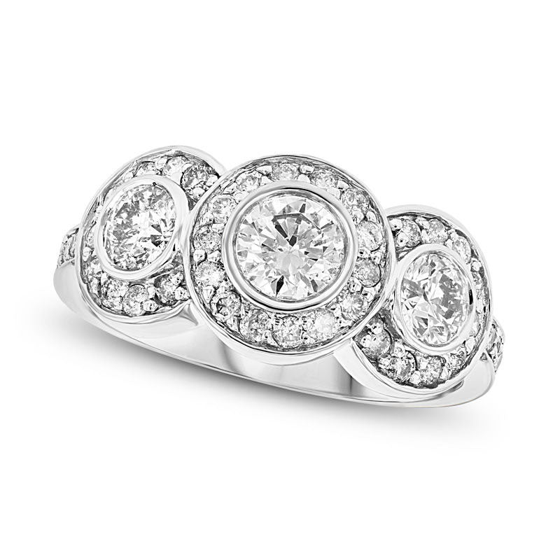 Image of ID 1 15 CT TW Natural Diamond Three Stone Frame Engagement Ring in Solid 14K White Gold