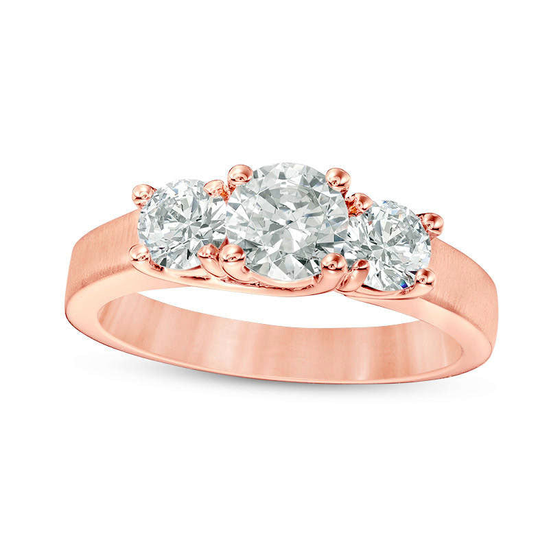 Image of ID 1 15 CT TW Natural Diamond Three Stone Satin-Finish Engagement Ring in Solid 14K Rose Gold