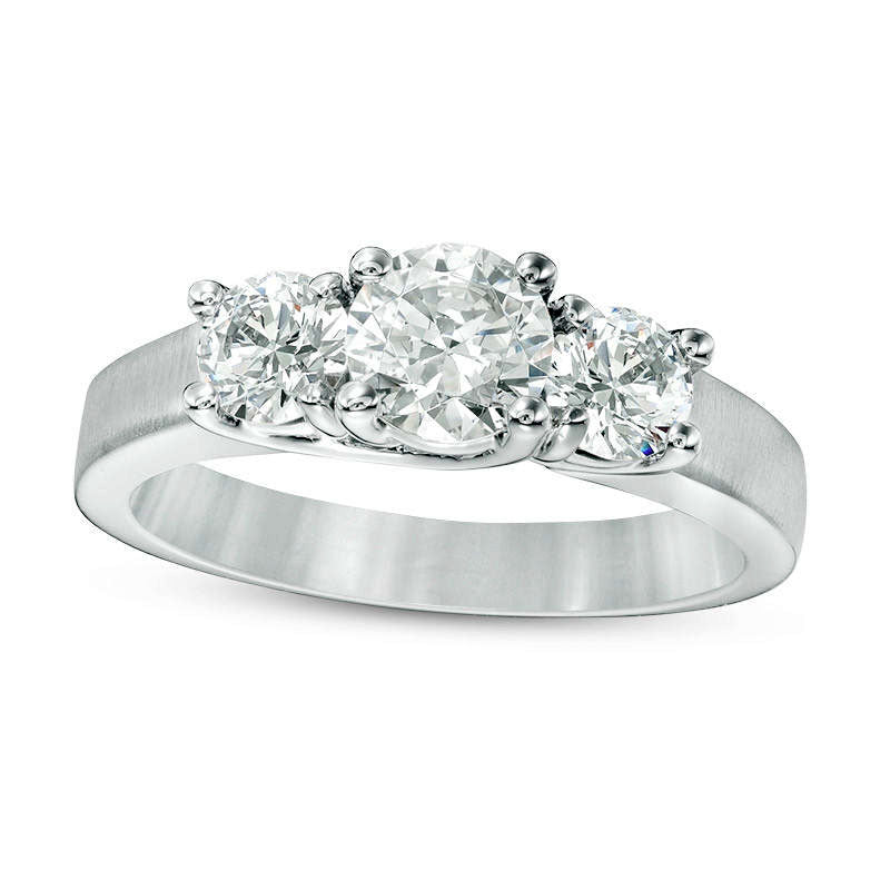 Image of ID 1 15 CT TW Natural Diamond Three Stone Satin-Finish Engagement Ring in Solid 14K White Gold