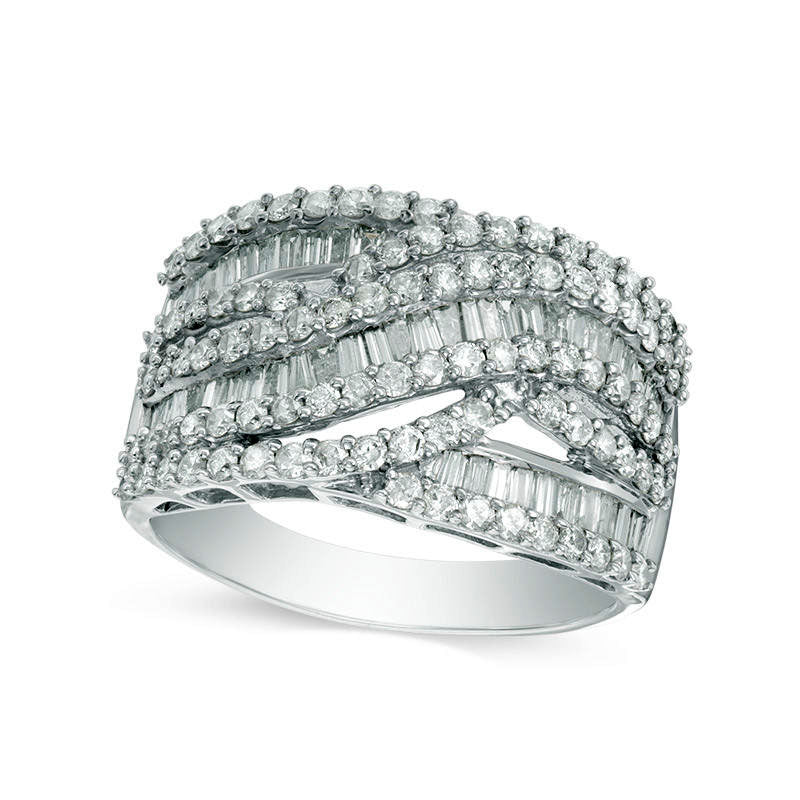 Image of ID 1 15 CT TW Natural Diamond Wavy Multi-Row Ring in Solid 10K White Gold