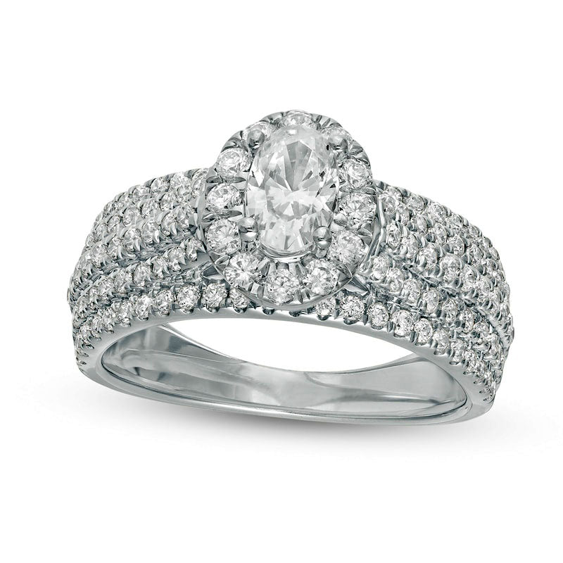 Image of ID 1 15 CT TW Oval Natural Diamond Frame Multi-Row Engagement Ring in Solid 14K White Gold