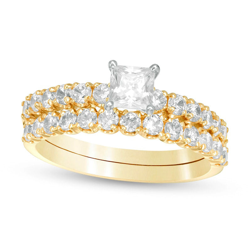 Image of ID 1 15 CT TW Princess-Cut Natural Diamond Bridal Engagement Ring Set in Solid 14K Gold