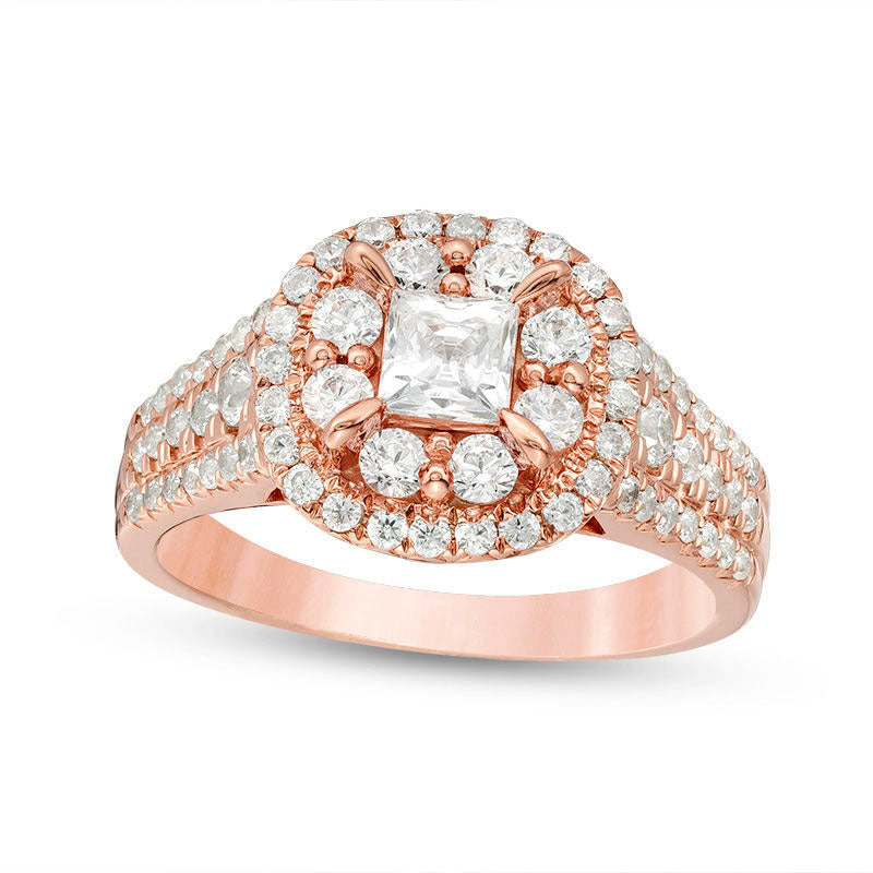 Image of ID 1 15 CT TW Princess-Cut Natural Diamond Frame Multi-Row Antique Vintage-Style Engagement Ring in Solid 14K Rose Gold