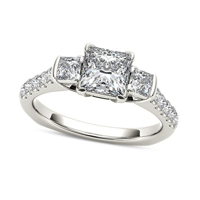 Image of ID 1 15 CT TW Princess-Cut Natural Diamond Three Stone Engagement Ring in Solid 14K White Gold