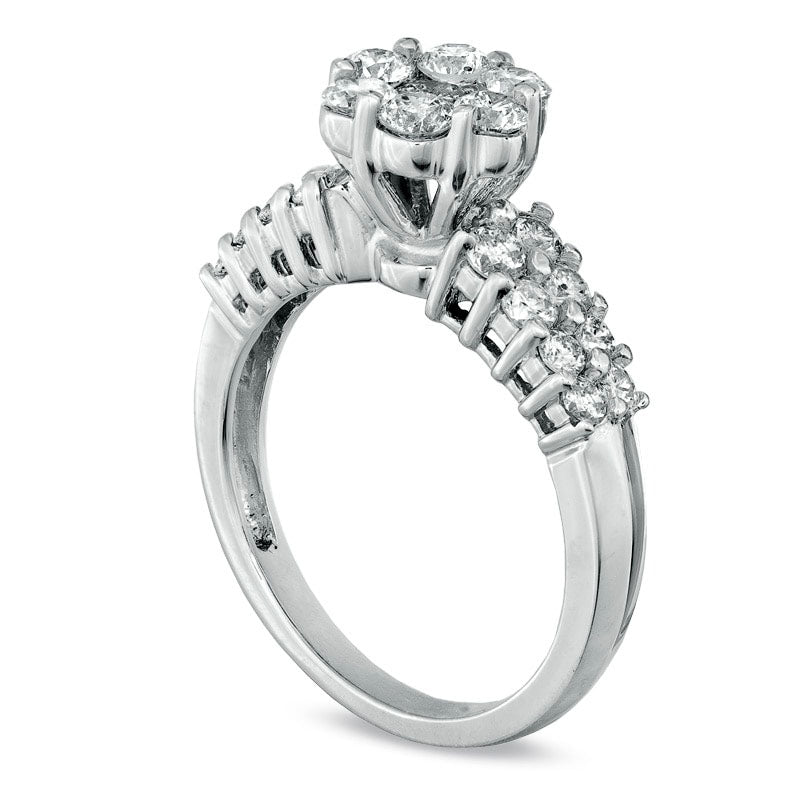 Image of ID 1 150 CT TW Natural Diamond Cluster Engagement Ring in Solid 14K White Gold