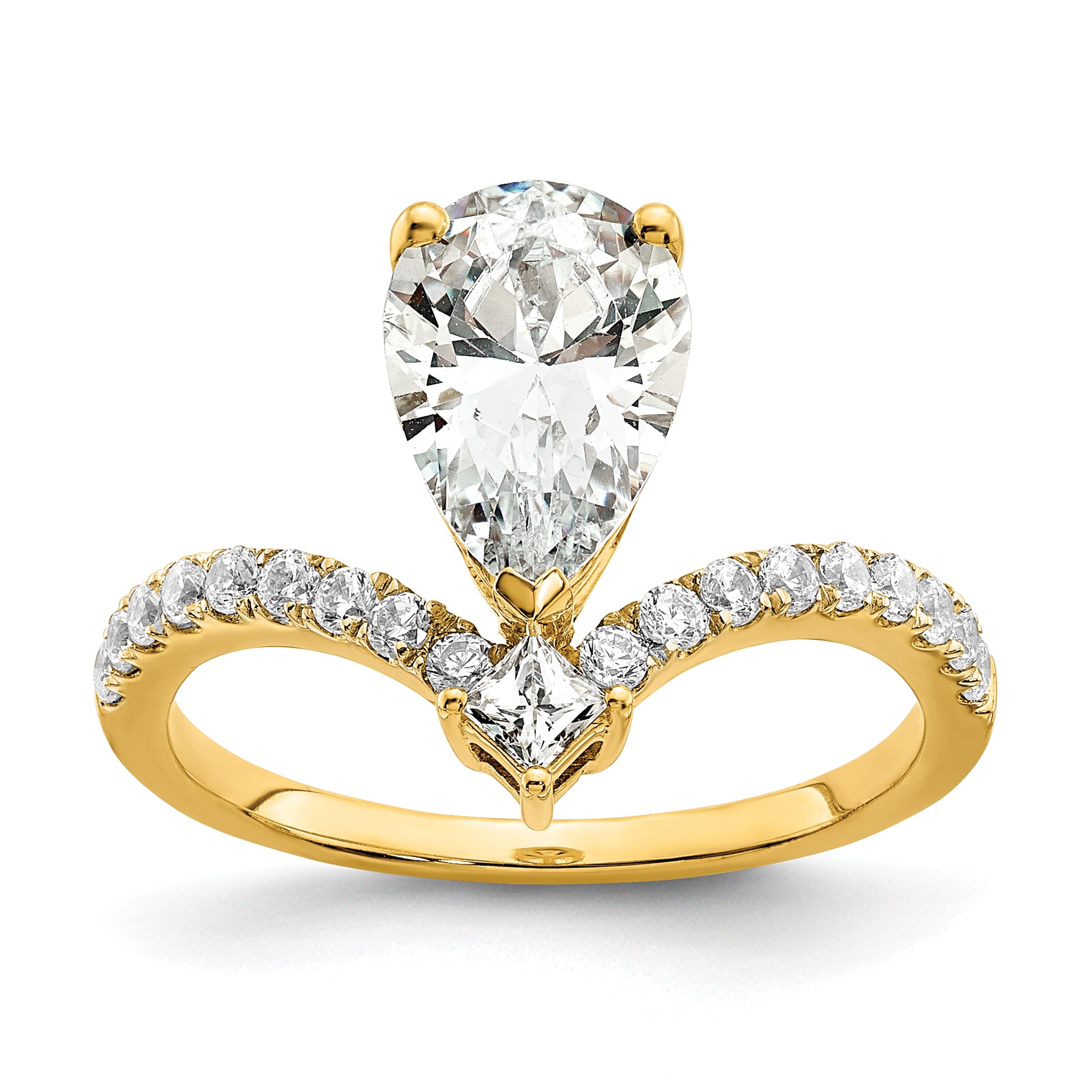 Image of ID 1 150ct CZ Solid Real 14k Polished Asymmetric Pear Engage Dia Ring