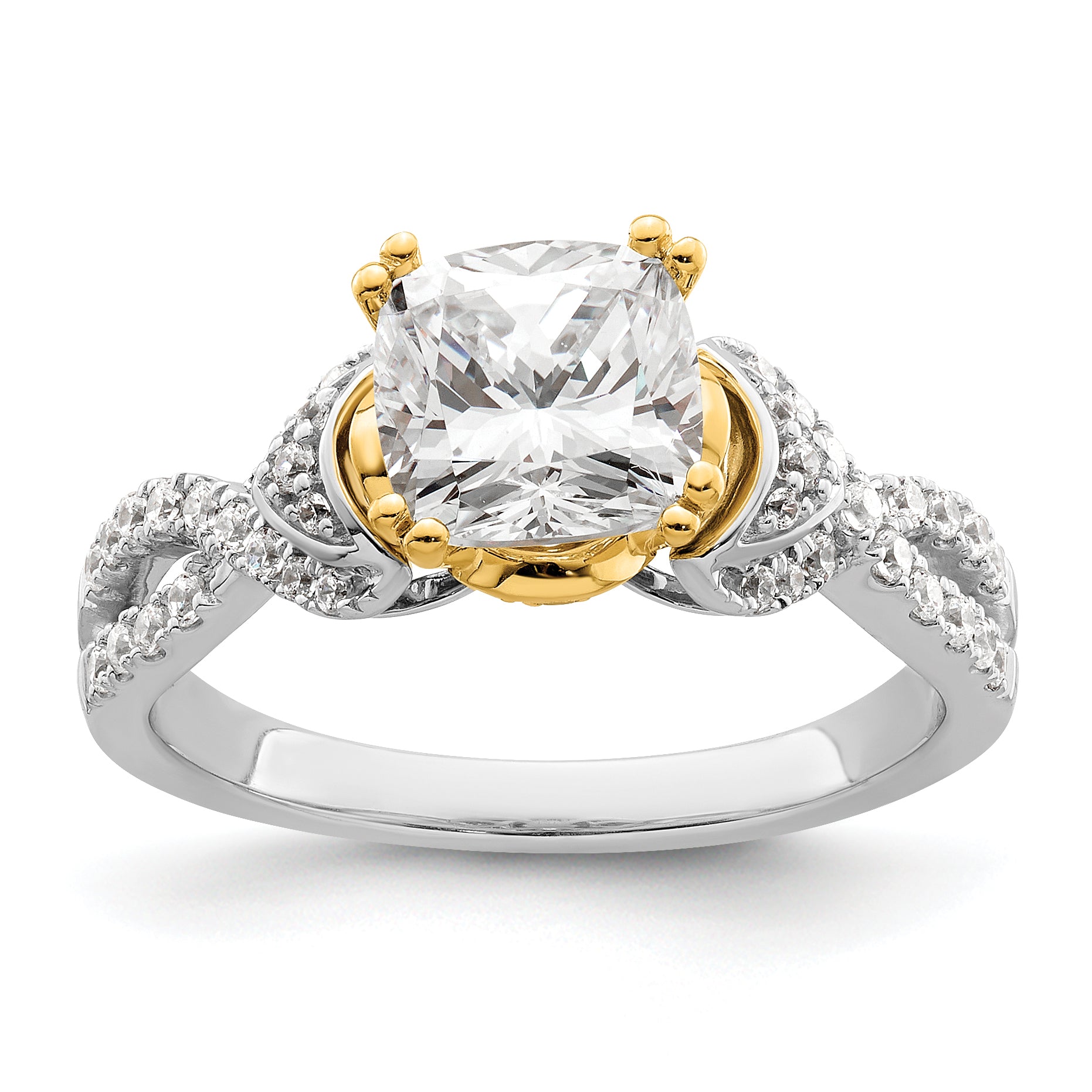 Image of ID 1 150ct CZ Solid Real 14k Two-tone Polish 1 1/2ct Cushion Engage Dia Ring
