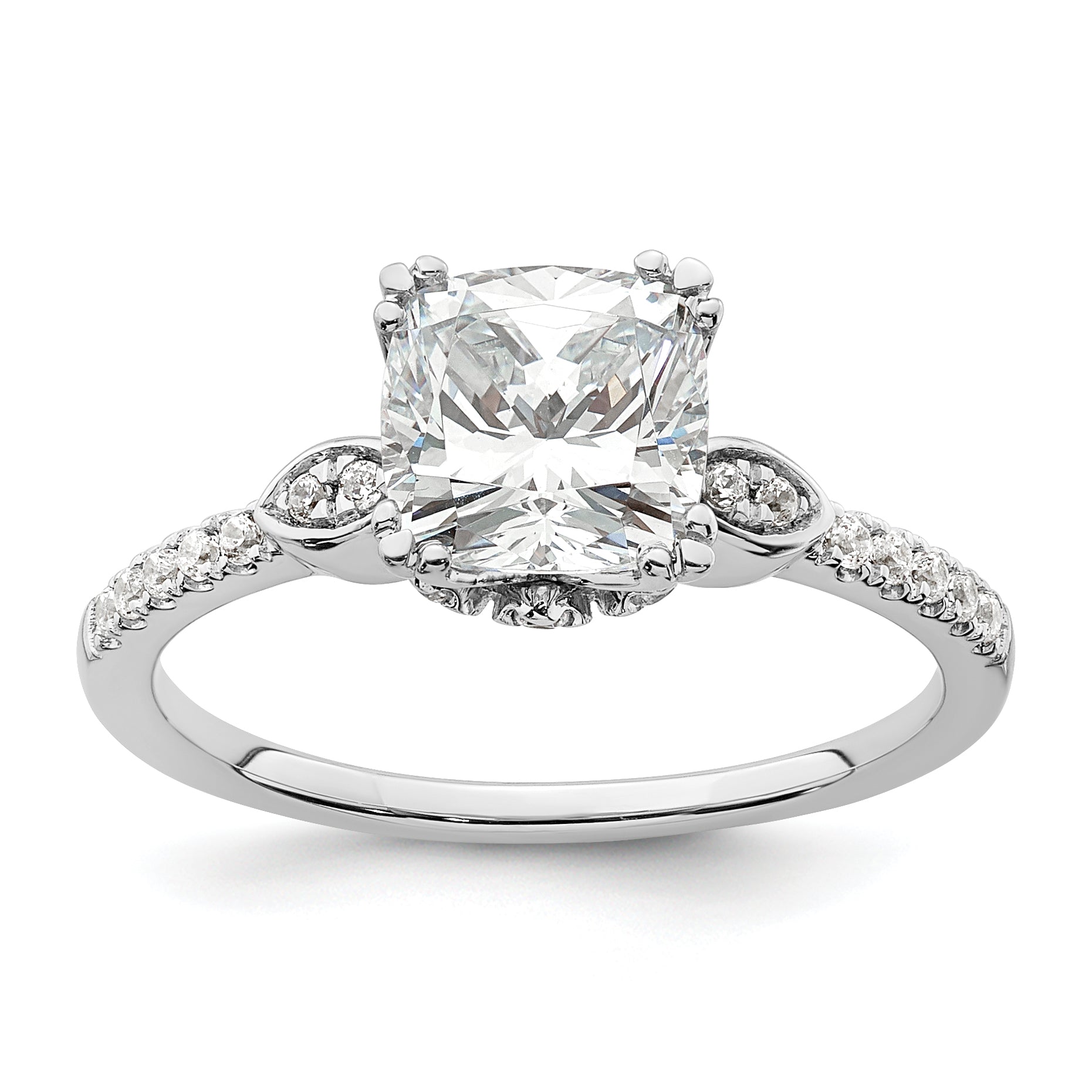 Image of ID 1 150ct CZ Solid Real 14k White Polish 1 1/2ct Cushion Engagement Dia Ring